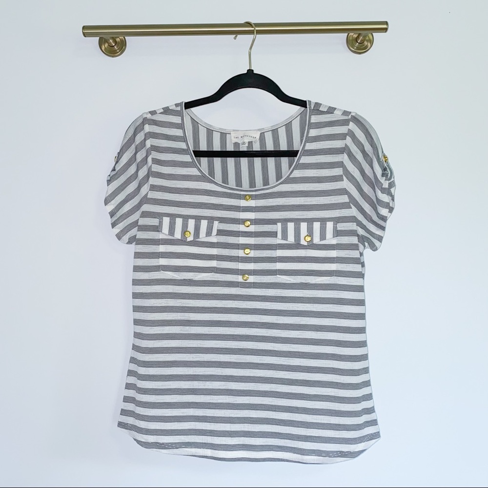 The Workshop Black Striped Blouse With Gold Detail